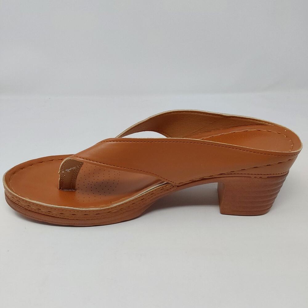 Women's Tan Brown Thong Mule Heels Slide Sandals Block Heel Size EU 43 Us 12 - Picture 7 of 15